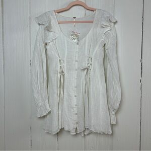 Free People NWT White Gauze Ruffle Mini Dress Size XS renaissance medieval